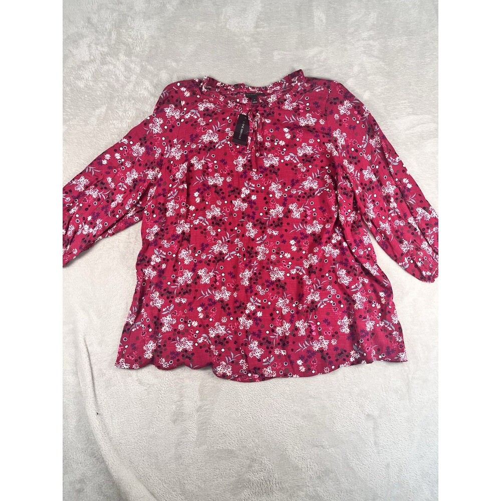 Lane Bryant Red Blouse Plus Size 16 Long Sleeve Floral SIlky Pullover Top NWT